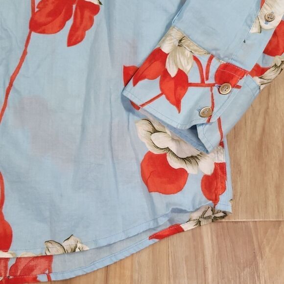 🔺️New Man Blue Floral Button Long Sleeve Shirt Men's Small - Picture 6 of 11